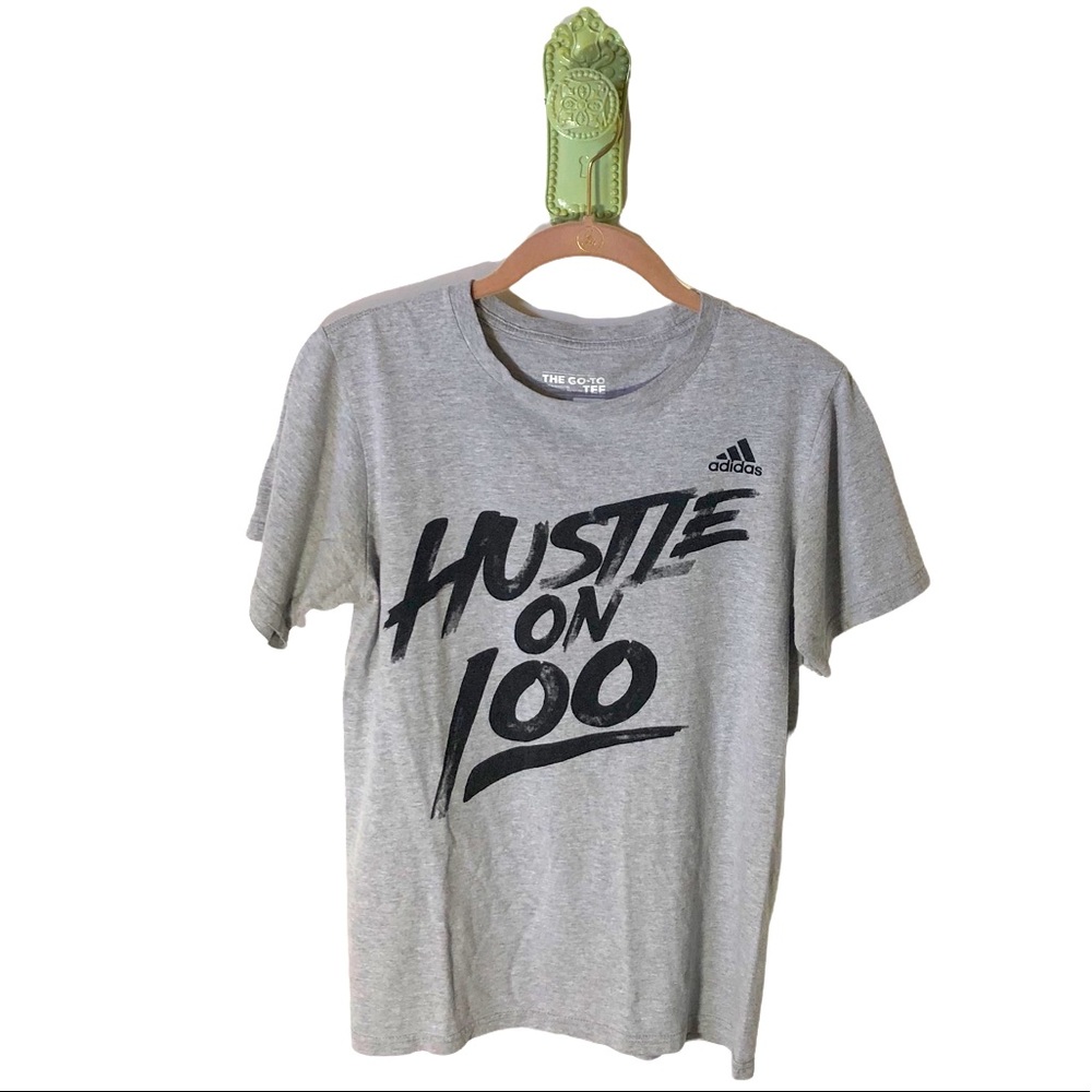 Adidas Hustle On 100 Go To Graphic Tee Grey Black